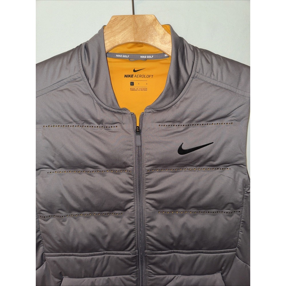 Nike Golf AeroLoft Sleeveless Vest Gray Yellow LG Full Zip Lightweight Jacket